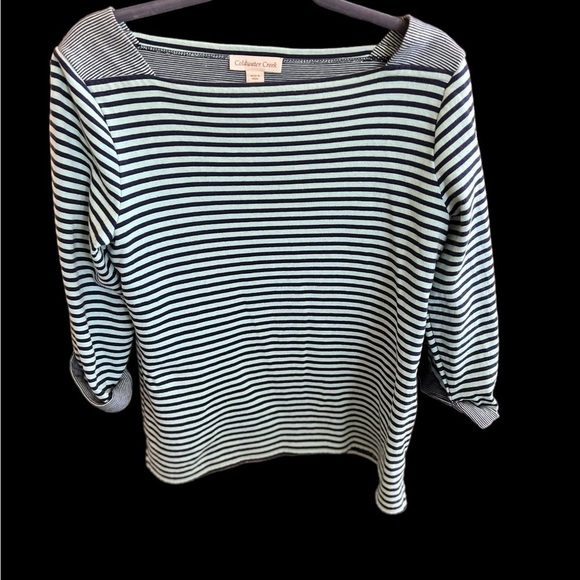 Coldwater Creek Two-Toned Blue Stripped Top - Picture 1 of 7